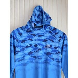Bassdash Hooded Shirt Mens Large Blue Camo Fishing Sun Protection UPF BG1035